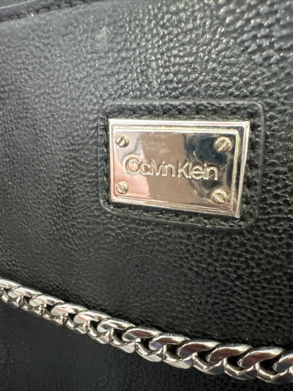 Calvin Klein Black Crossbody Bag with Silver Chain Accent